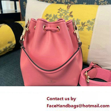 Valentino Loco Bucket Bag In Calfskin Leather Pink With Enamel Tone-On-Tone Vlogo Signature 2024