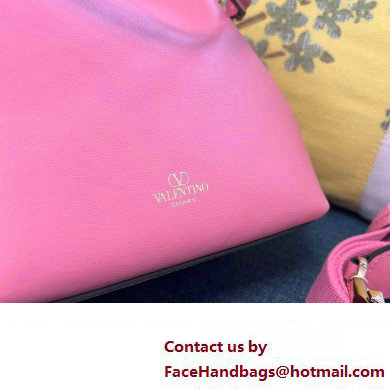 Valentino Loco Bucket Bag In Calfskin Leather Pink With Enamel Tone-On-Tone Vlogo Signature 2024