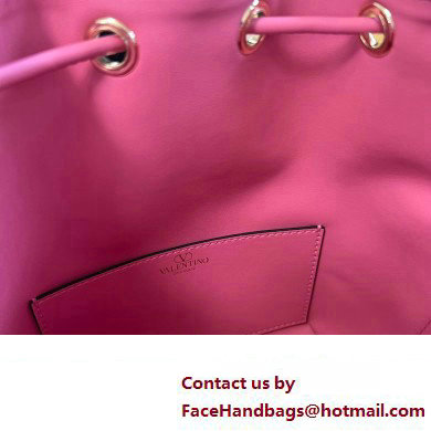 Valentino Loco Bucket Bag In Calfskin Leather Pink With Enamel Tone-On-Tone Vlogo Signature 2024