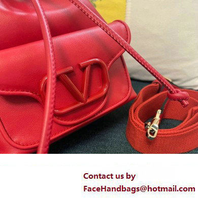 Valentino Loco Bucket Bag In Calfskin Leather Red With Enamel Tone-On-Tone Vlogo Signature 2024