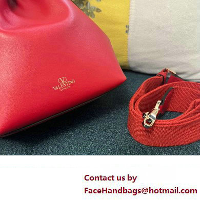 Valentino Loco Bucket Bag In Calfskin Leather Red With Enamel Tone-On-Tone Vlogo Signature 2024