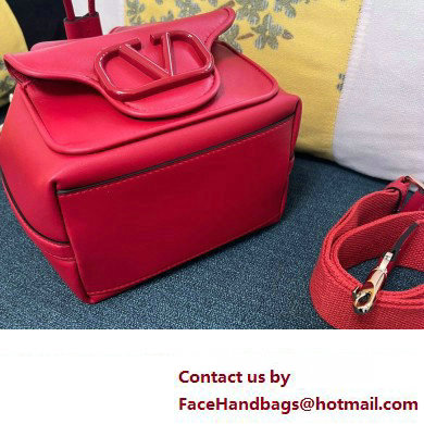 Valentino Loco Bucket Bag In Calfskin Leather Red With Enamel Tone-On-Tone Vlogo Signature 2024