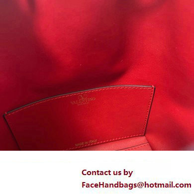 Valentino Loco Bucket Bag In Calfskin Leather Red With Enamel Tone-On-Tone Vlogo Signature 2024