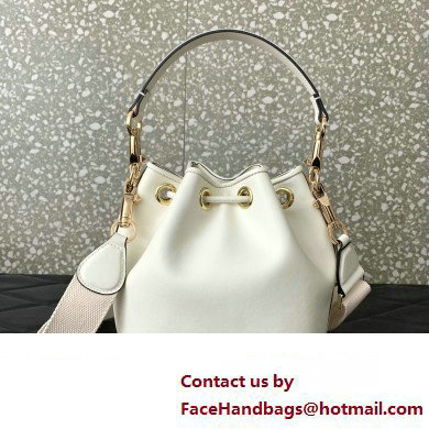 Valentino Loco Bucket Bag In Calfskin Leather White With Enamel Tone-On-Tone Vlogo Signature 2024