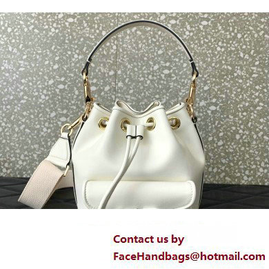 Valentino Loco Bucket Bag In Calfskin Leather White With Enamel Tone-On-Tone Vlogo Signature 2024