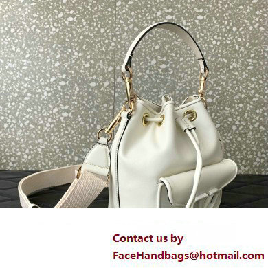 Valentino Loco Bucket Bag In Calfskin Leather White With Enamel Tone-On-Tone Vlogo Signature 2024