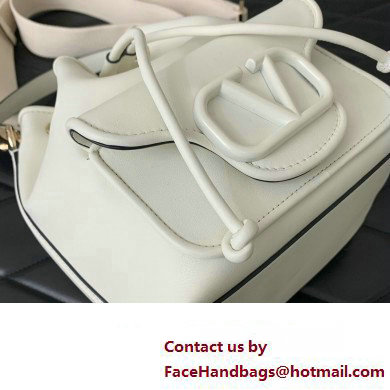 Valentino Loco Bucket Bag In Calfskin Leather White With Enamel Tone-On-Tone Vlogo Signature 2024