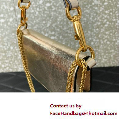 Valentino Loco micro Bag In Calfskin Leather With Chain 416 Metallic Gold 2023