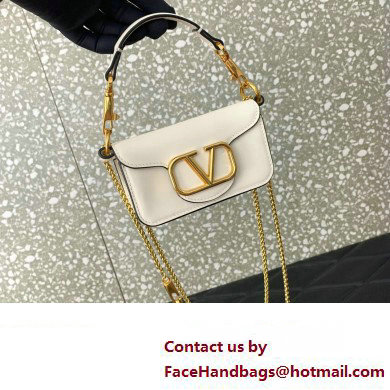 Valentino Loco micro Bag In Calfskin Leather With Chain 416 White 2023