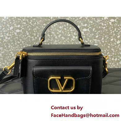 Valentino Mini Loco Handbag In Calfskin Leather Black With Enamel Tone-On-Tone Vlogo Signature 2024