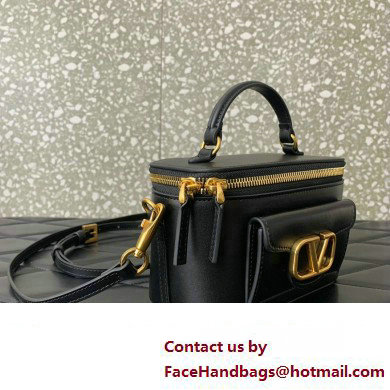 Valentino Mini Loco Handbag In Calfskin Leather Black With Enamel Tone-On-Tone Vlogo Signature 2024