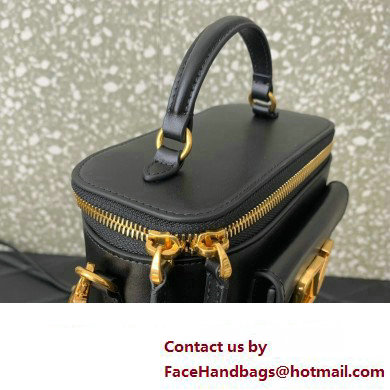 Valentino Mini Loco Handbag In Calfskin Leather Black With Enamel Tone-On-Tone Vlogo Signature 2024