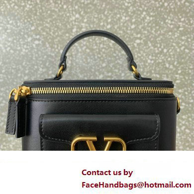 Valentino Mini Loco Handbag In Calfskin Leather Black With Enamel Tone-On-Tone Vlogo Signature 2024