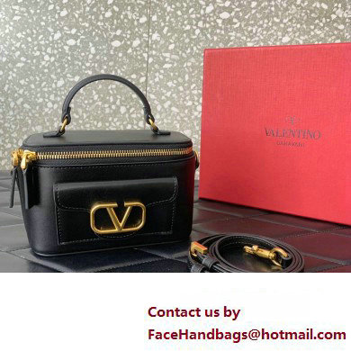 Valentino Mini Loco Handbag In Calfskin Leather Black With Enamel Tone-On-Tone Vlogo Signature 2024