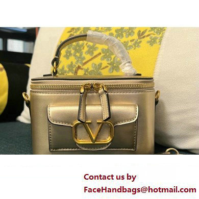 Valentino Mini Loco Handbag In Calfskin Leather Gold With Enamel Tone-On-Tone Vlogo Signature 2024 - Click Image to Close