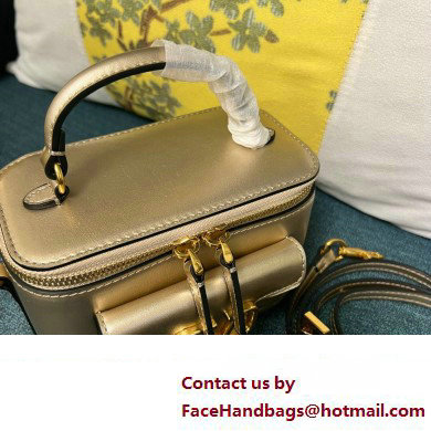 Valentino Mini Loco Handbag In Calfskin Leather Gold With Enamel Tone-On-Tone Vlogo Signature 2024