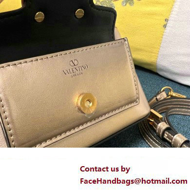 Valentino Mini Loco Handbag In Calfskin Leather Gold With Enamel Tone-On-Tone Vlogo Signature 2024