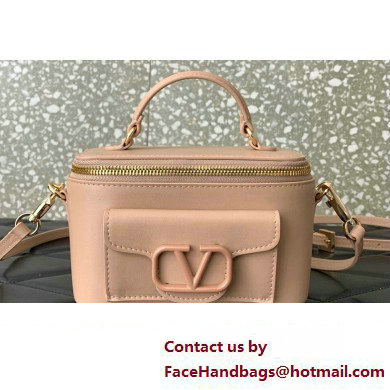 Valentino Mini Loco Handbag In Calfskin Leather Nude With Enamel Tone-On-Tone Vlogo Signature 202