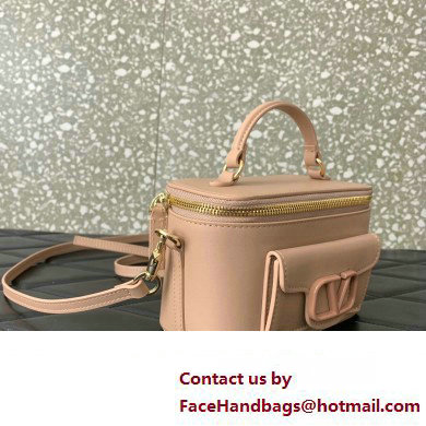 Valentino Mini Loco Handbag In Calfskin Leather Nude With Enamel Tone-On-Tone Vlogo Signature 202