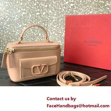 Valentino Mini Loco Handbag In Calfskin Leather Nude With Enamel Tone-On-Tone Vlogo Signature 202