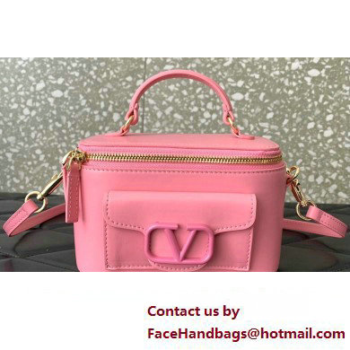 Valentino Mini Loco Handbag In Calfskin Leather Pink With Enamel Tone-On-Tone Vlogo Signature 2024