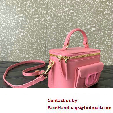 Valentino Mini Loco Handbag In Calfskin Leather Pink With Enamel Tone-On-Tone Vlogo Signature 2024