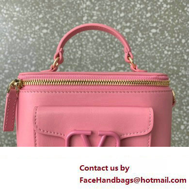 Valentino Mini Loco Handbag In Calfskin Leather Pink With Enamel Tone-On-Tone Vlogo Signature 2024