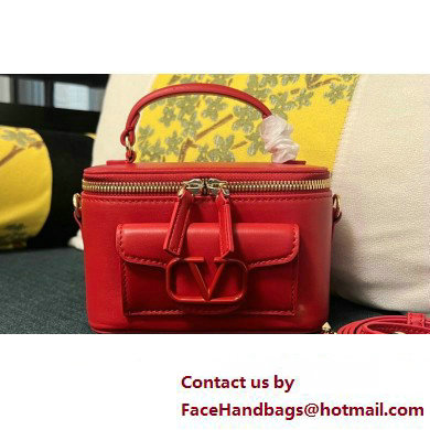 Valentino Mini Loco Handbag In Calfskin Leather Red With Enamel Tone-On-Tone Vlogo Signature 2024