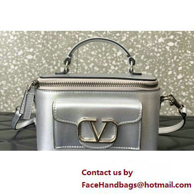 Valentino Mini Loco Handbag In Calfskin Leather Silver With Enamel Tone-On-Tone Vlogo Signature 2024 - Click Image to Close