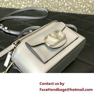 Valentino Mini Loco Handbag In Calfskin Leather Silver With Enamel Tone-On-Tone Vlogo Signature 2024