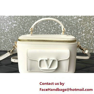 Valentino Mini Loco Handbag In Calfskin Leather White With Enamel Tone-On-Tone Vlogo Signature 2024