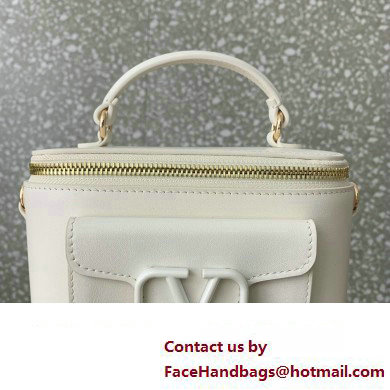 Valentino Mini Loco Handbag In Calfskin Leather White With Enamel Tone-On-Tone Vlogo Signature 2024