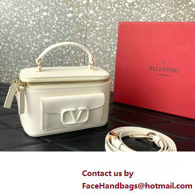 Valentino Mini Loco Handbag In Calfskin Leather White With Enamel Tone-On-Tone Vlogo Signature 2024