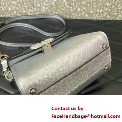 Valentino Mini VSLING Handbag in metallic Silver grainy calfskin with VLogo Signature crystals 2024