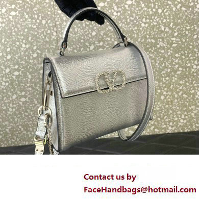 Valentino Mini VSLING Handbag in metallic Silver grainy calfskin with VLogo Signature crystals 2024