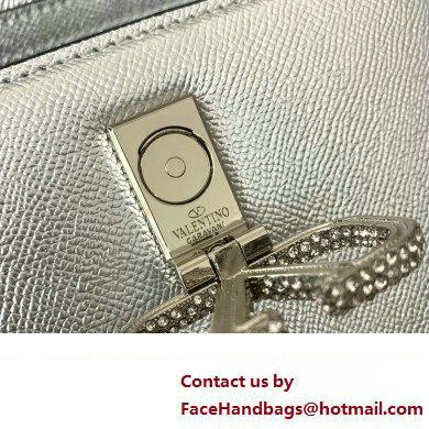 Valentino Mini VSLING Handbag in metallic Silver grainy calfskin with VLogo Signature crystals 2024