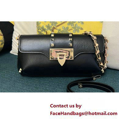 Valentino Rockstud Brushed Calfskin Shoulder Bag Black/Gold 2023 - Click Image to Close