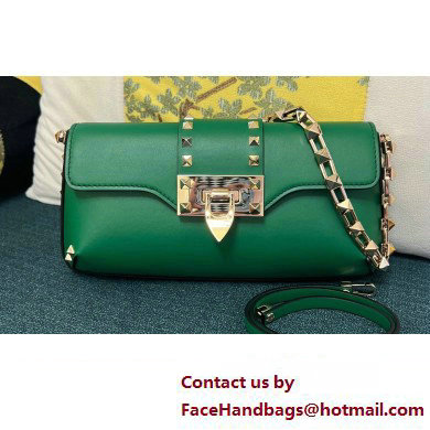 Valentino Rockstud Brushed Calfskin Shoulder Bag Green 2023