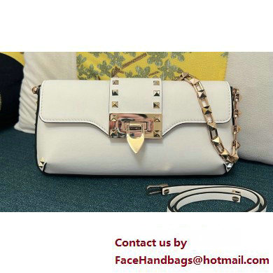 Valentino Rockstud Brushed Calfskin Shoulder Bag White 2023