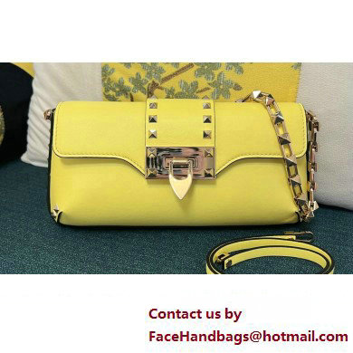 Valentino Rockstud Brushed Calfskin Shoulder Bag Yellow 2023