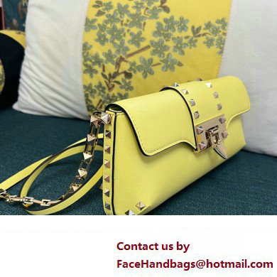 Valentino Rockstud Brushed Calfskin Shoulder Bag Yellow 2023