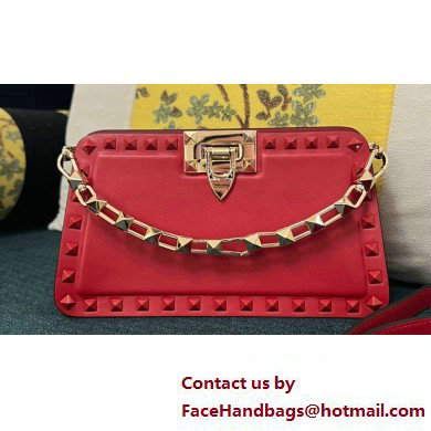 Valentino Rockstud Clutch Bag In Calfskin Red 2024 - Click Image to Close