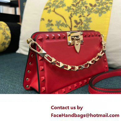 Valentino Rockstud Clutch Bag In Calfskin Red 2024