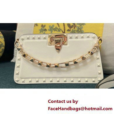 Valentino Rockstud Clutch Bag In Calfskin White 2024