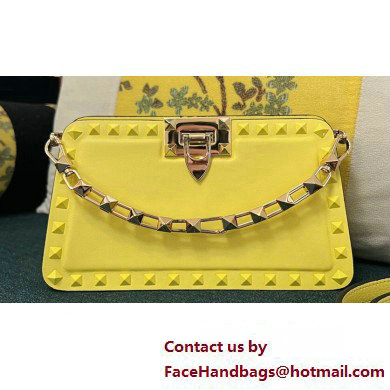 Valentino Rockstud Clutch Bag In Calfskin Yellow 2024