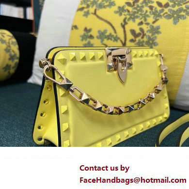 Valentino Rockstud Clutch Bag In Calfskin Yellow 2024