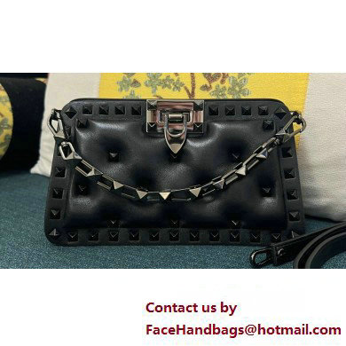 Valentino Rockstud Clutch Bag In Padded Nappa Black 2024