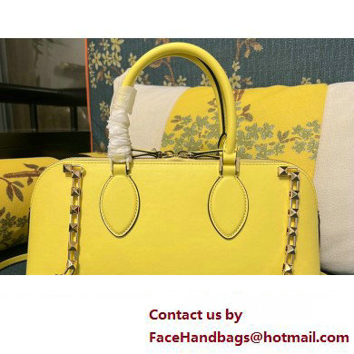 Valentino Rockstud E/W calfskin Large handbag Yellow 2023 - Click Image to Close