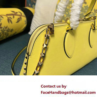 Valentino Rockstud E/W calfskin Large handbag Yellow 2023