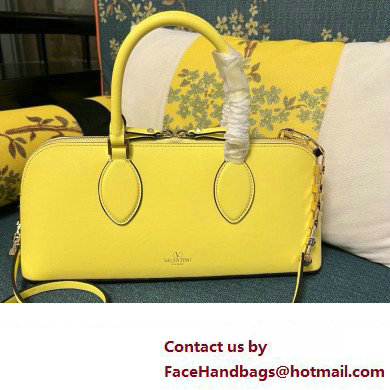 Valentino Rockstud E/W calfskin Large handbag Yellow 2023